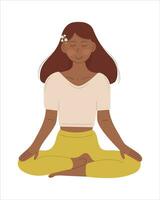 uma menina dentro a lótus posição é meditando. vetor plano ilustração.eps