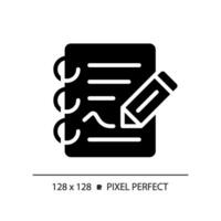 2d pixel perfeito glifo estilo relatório ícone, isolado vetor, fino linha ilustração representando jornalismo. vetor