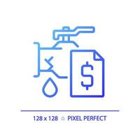2d pixel perfeito gradiente tubo vazamento com dólar ícone, isolado vetor, azul fino linha ilustração representando encanamento. vetor