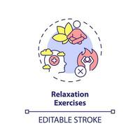 2d editável relaxamento exercícios fino linha ícone conceito, isolado vetor, multicolorido ilustração representando comportamental terapia. vetor