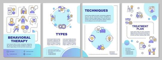 multicolorido comportamental terapia folheto modelo, folheto Projeto com fino linear ícones, 4 vetor layouts.