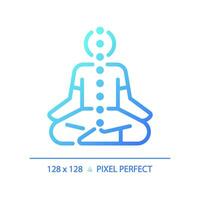 2d pixel perfeito azul gradiente meditando ícone, isolado vetor, meditação fino linha ilustração. vetor