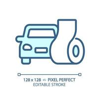 2d pixel perfeito editável isolamento acústico carro azul ícone, isolado vetor, isolamento acústico fino linha ilustração. vetor