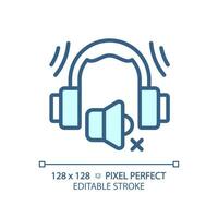 2d pixel perfeito editável protetores de ouvido azul ícone, isolado vetor, isolamento acústico fino linha ilustração. vetor