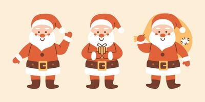 vetor conjunto do sorridente santa claus personagens. Natal e Novo ano coleção. engraçado desenho animado personagem dentro vermelho chapéu.