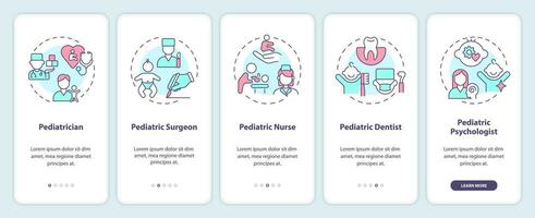 pediatra departamento especialistas onboarding Móvel aplicativo tela. passo a passo 5 passos editável gráfico instruções com linear conceitos. interface do usuário, ux, gui modelo vetor