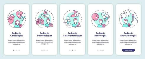 pediatra subespecialistas onboarding Móvel aplicativo tela. médico Cuidado passo a passo 5 passos editável gráfico instruções com linear conceitos. interface do usuário, ux, gui modelo vetor