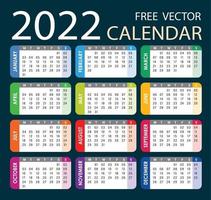 calendário 2022 vetor colorido