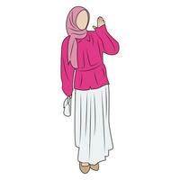 vetor do hijab mulher com Oi cinco pose