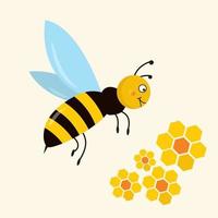 uma abelha alegre voa sobre as flores vetor