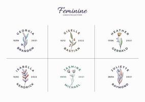 conjunto de lindos logotipos florais minimalistas com nomes de noivas vetor