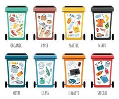ilustração de coleta, segregação e reciclagem de resíduos. lixo vetor