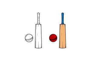 desenho e cor de ilustração desenhada à mão de críquete vetor