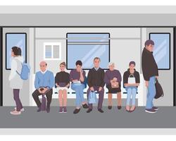 pessoas dentro de um trem do metrô. passageiros da fronteira sem costura do metrô vetor
