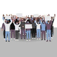 protestando contra as pessoas com as mãos ao alto nas máscaras. ilustração de protesto público vetor
