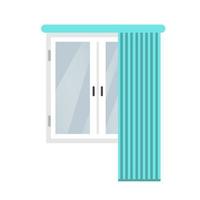 janela plana com design de ícone de símbolo de vetor de cortinas azuis.