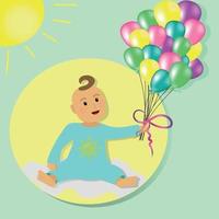 garotinho fofo com balões de hélio vetor