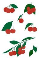 um padrão simples com cerejas vermelhas em um fundo preto. vetor