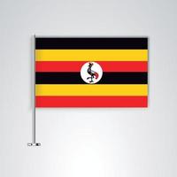 bandeira uganda com haste de metal vetor