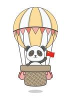 Desenhos animados bonitos de panda em um balão de ar quente vetor