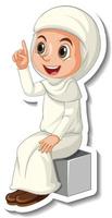 um modelo de adesivo com personagem de desenho animado de garota muçulmana vetor