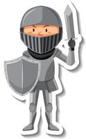 Adesivo de desenho animado de cavaleiro em armadura com espada e escudo vetor