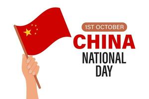 chinês independência dia. mão com chinês bandeira. Ásia, Outubro. desenho animado ilustração, bandeira, poster, vetor