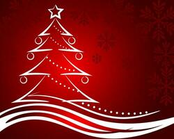 branco abstrato Natal árvore em uma vermelho festivo fundo com luzes. ilustração, Natal cartão, vetor