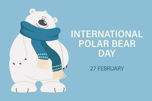 dia internacional do urso polar, banner. fofo urso polar e texto. cartão de felicitações, cartaz, vetor