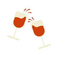 dois óculos com vinho e salpicos. beber ícone, plano ilustração, vetor