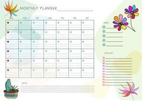 flor mão desenhado limpar \ limpo Projeto por mês plano e calendário modelo vetor