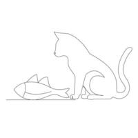 contínuo 1 linha gato esboço vetor arte mão desenhando