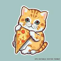 gato com pizza fatia vetor estoque ilustração