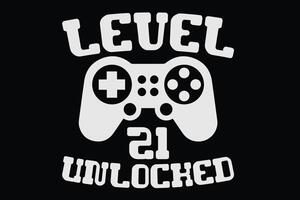 nível 21 desbloqueado engraçado vídeo jogador 21 aniversário camiseta Projeto vetor