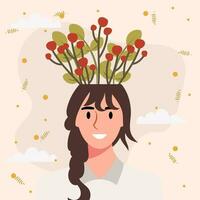 plano Projeto vetor ilustração conceito do mulher com flores dentro dela cabeça.