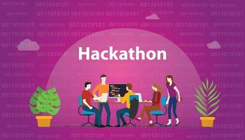 conceito de tecnologia hackathon com equipe trabalhando em programação vetor