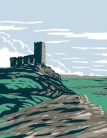 ruínas do castelo de dartmoor parque nacional inglaterra reino unido art déco wpa vetor