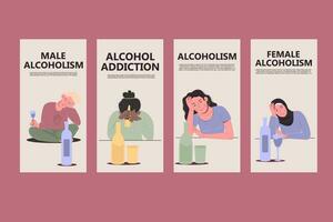 plano estilo alcoolismo social meios de comunicação coleção. Instagram histórias. internacional pessoas vetor
