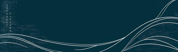 japonês onda padronizar com azul abstrato arte fundo vetor. água superfície e oceano elementos modelo dentro vintage estilo. Largo papel de parede. vetor