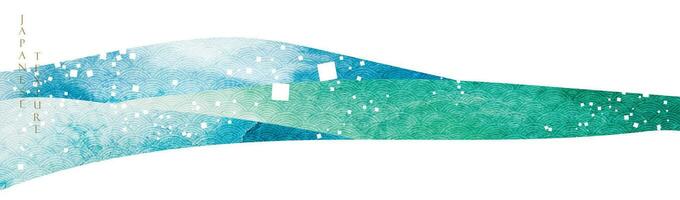 azul e verde escova acidente vascular encefálico textura com japonês oceano onda padronizar dentro vintage estilo. abstrato arte panorama bandeira Projeto com aguarela textura vetor. vetor