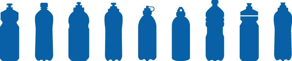plástico garrafa azul ícone definir. vetor plano estilo placa . recipiente água garrafa para esporte. natural e saudável estilo de vida conceito água engarrafado recipiente líquido
