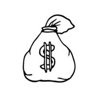 ilustração vetorial de negócios e finanças de saco de dinheiro estilo doodle vetor