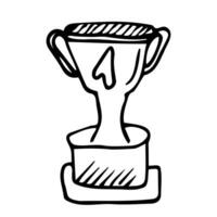 vencedora troféu rabisco, uma mão desenhando vetor rabisco ilustração do uma ouro troféu doodle.