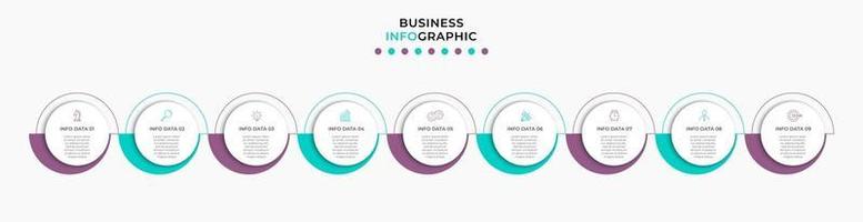 modelo de negócios de design de infográfico com ícones e 9 opções ou etapas vetor