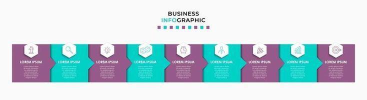 modelo de negócios de design de infográfico com ícones e 9 opções ou etapas vetor