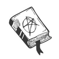 Sombrio Magia soletrar livro desenho animado desenho, fofa Preto e branco wiccan grimório. isolado vetor ilustração.