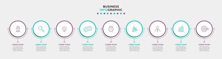 modelo de negócios de design de infográfico com ícones e 9 opções ou etapas vetor