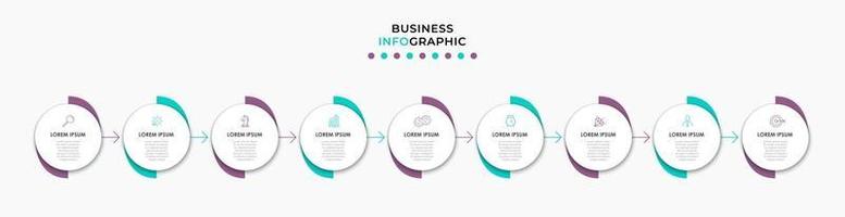 modelo de negócios de design de infográfico com ícones e 9 opções ou etapas vetor