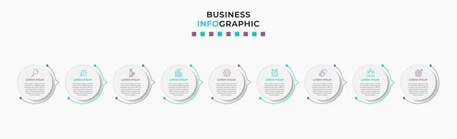modelo de negócios de design de infográfico com ícones e 9 opções ou etapas vetor