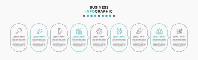 modelo de negócios de design de infográfico com ícones e 9 opções ou etapas vetor